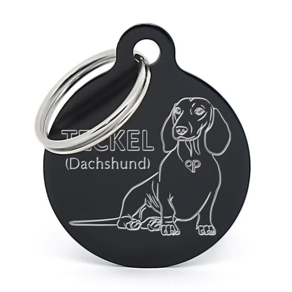 Placa para perro - Teckel (Dachshund) sentado (negro)